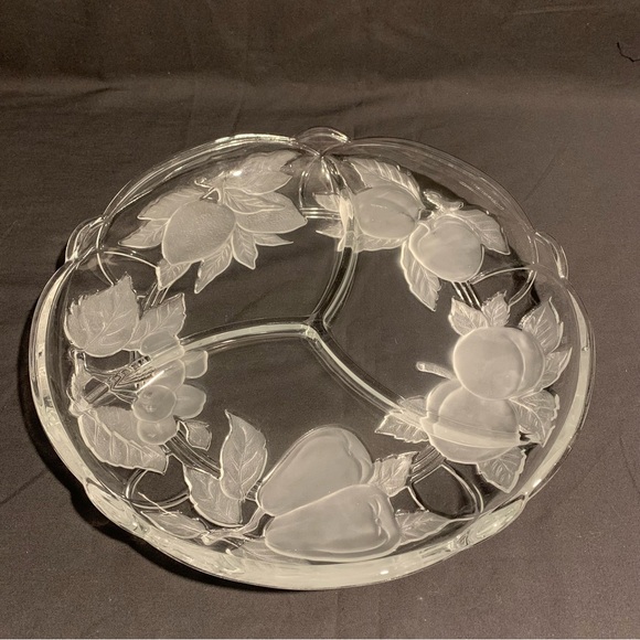 Sango Victoria & Beale 3-Part Clear Glass Platter Forbidden Fruit Pattern Japan - Picture 4 of 5